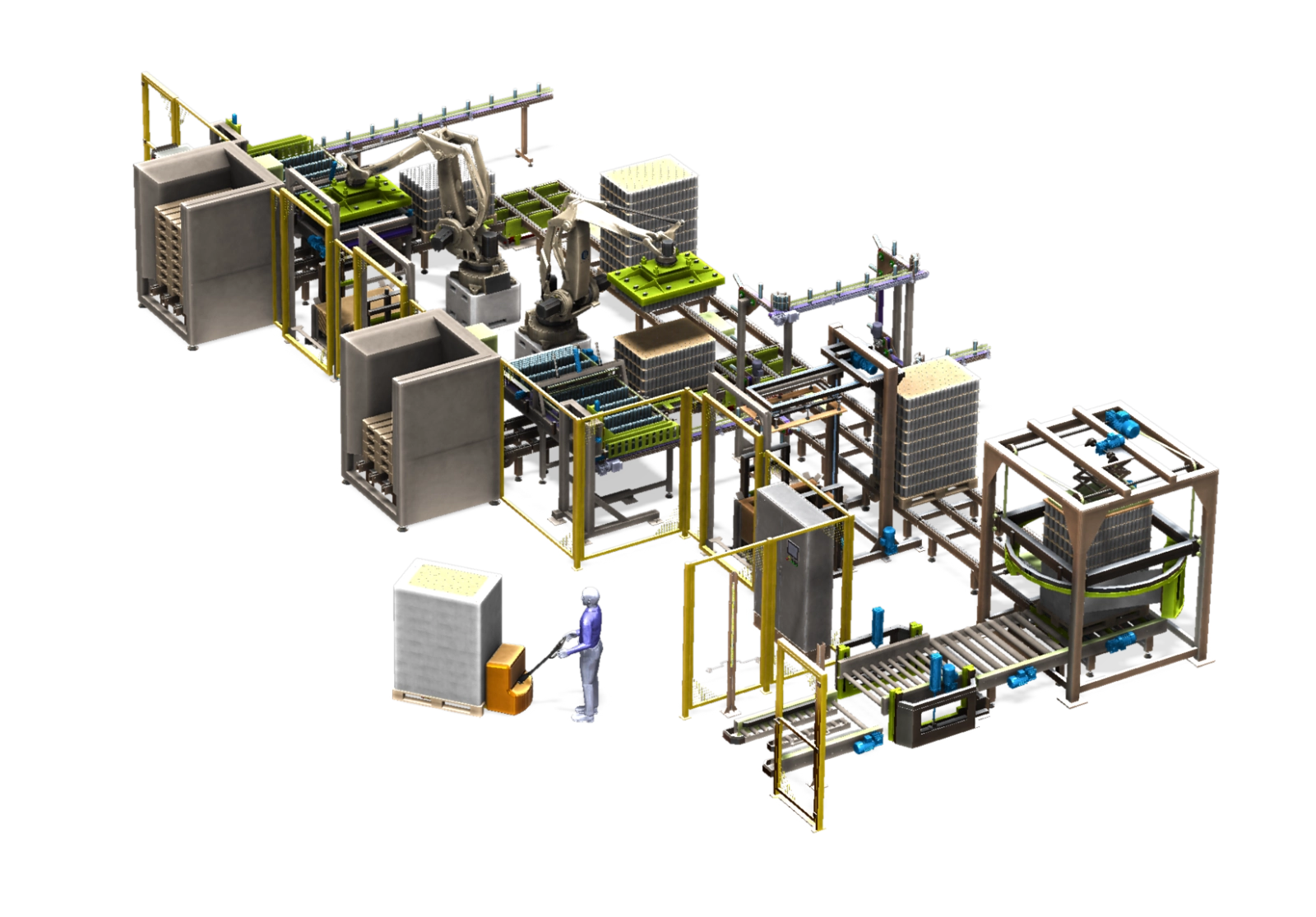 Automatic robotic line for palletizing steel cans - Automateam