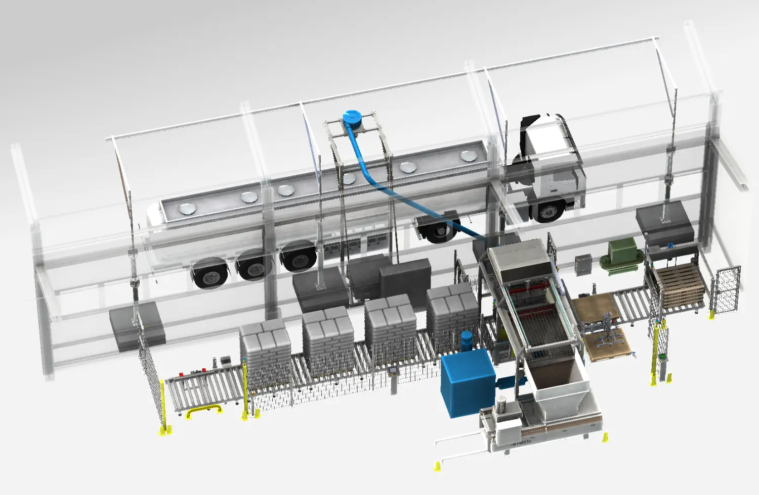 Comprehensive solution for automatic bag emptying with granulate loading into tank trucks-Automateam