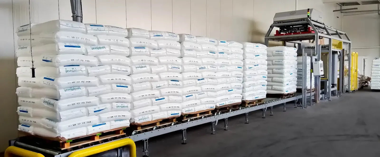 Granulate Bag Discharge line with Pallet Handling and Roller Conveyors-Automateam